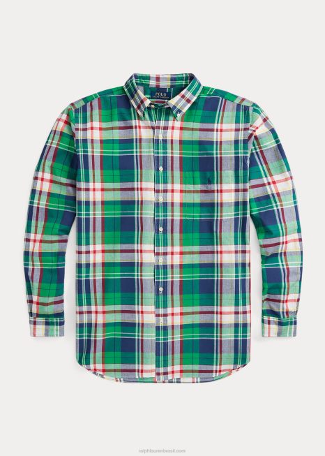 camisa madras BD6J1548 homens Ralph Lauren verde/marinho multi