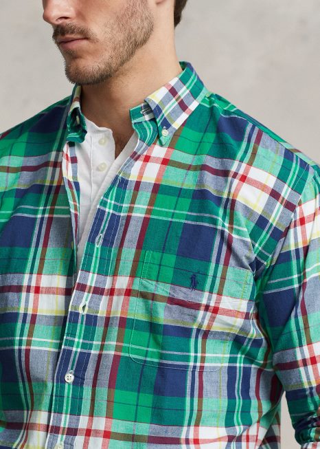 camisa madras BD6J1548 homens Ralph Lauren verde/marinho multi