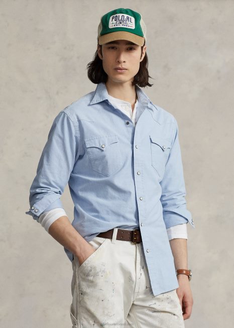 camisa oxford ocidental BD6J458 homens Ralph Lauren azul