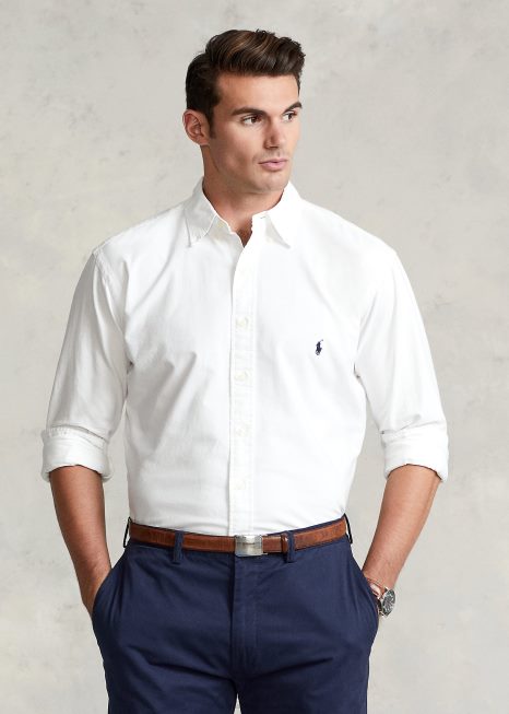 camisa oxford tingida BD6J1512 homens Ralph Lauren Marinha Branca
