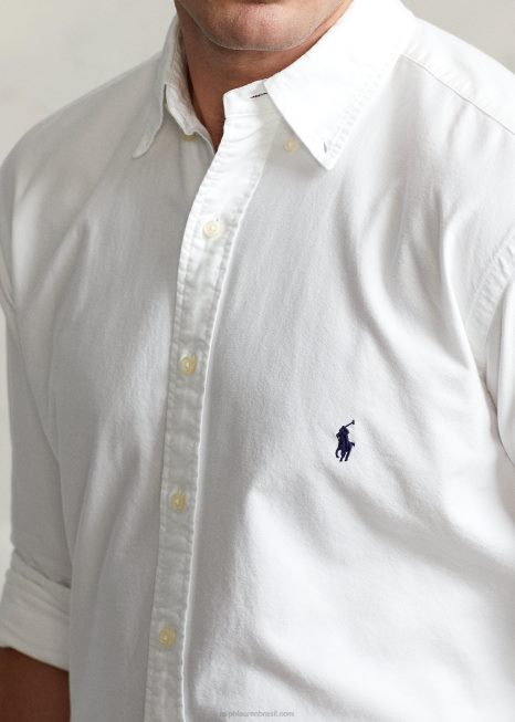camisa oxford tingida BD6J1512 homens Ralph Lauren Marinha Branca