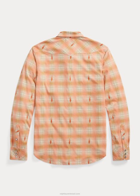 camisa xadrez de jérsei slim fit western BD6J1753 homens Ralph Lauren multi vermelho/creme