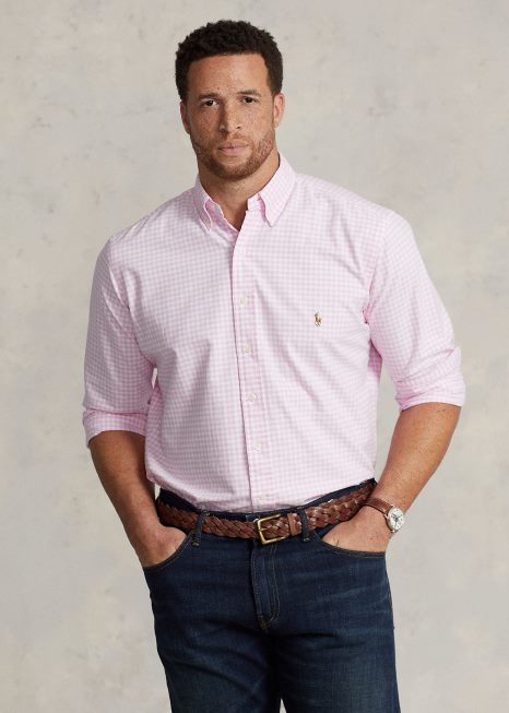 camisa xadrez oxford BD6J1422 homens Ralph Lauren rosa/branco