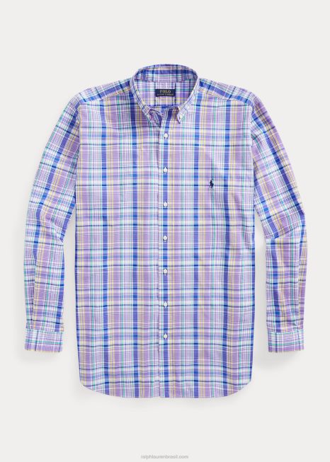 camisa xadrez popeline stretch BD6J1809 homens Ralph Lauren roxo/amarelo multi