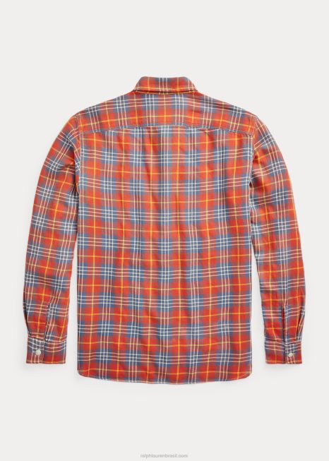 camisa xadrez sarja BD6J1702 homens Ralph Lauren vermelho azul