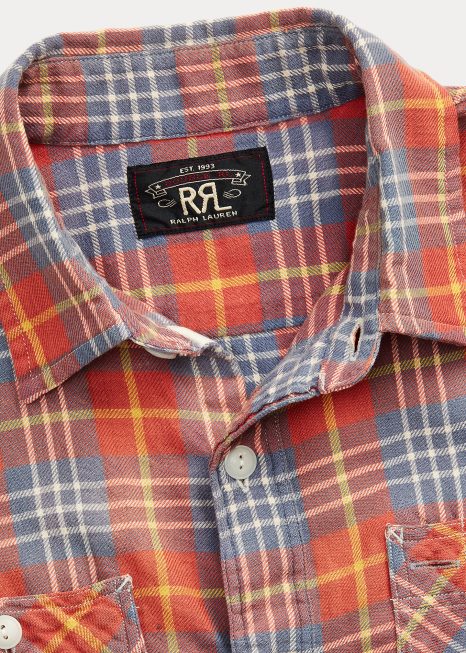 camisa xadrez sarja BD6J1702 homens Ralph Lauren vermelho azul