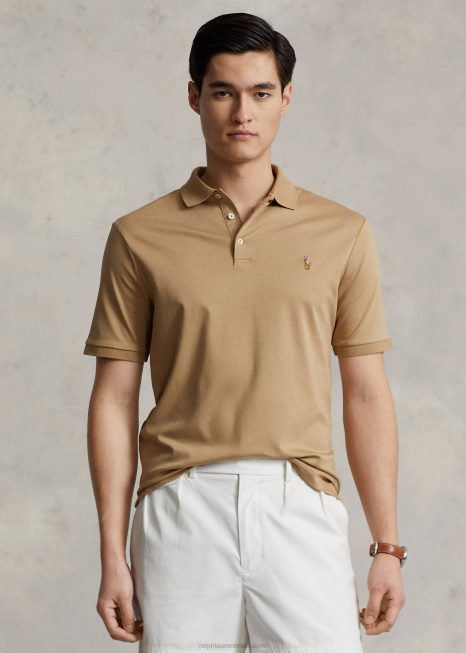 camisa pólo de algodão macio-todos os ajustes BD6J190 homens Ralph Lauren café bronzeado