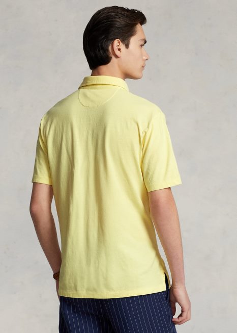 camisa pólo de linho de algodão de ajuste clássico BD6J825 homens Ralph Lauren amarelo bristol