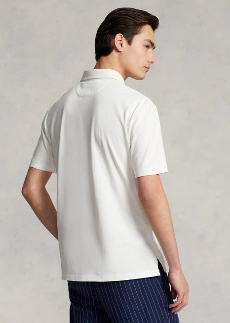 camisa pólo de linho de algodão de ajuste clássico BD6J827 homens Ralph Lauren creme de pergaminho