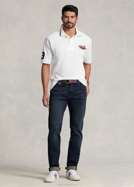 camisa pólo de malha de pônei triplo BD6J1649 homens Ralph Lauren branco