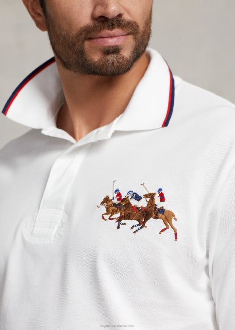 camisa pólo de malha de pônei triplo BD6J1649 homens Ralph Lauren branco