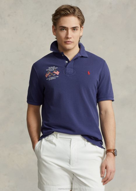 camisa polo com bordado de bandeira de ajuste clássico BD6J8642 homens Ralph Lauren casa de barcos marinha