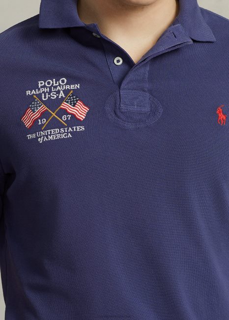 camisa polo com bordado de bandeira de ajuste clássico BD6J8642 homens Ralph Lauren casa de barcos marinha