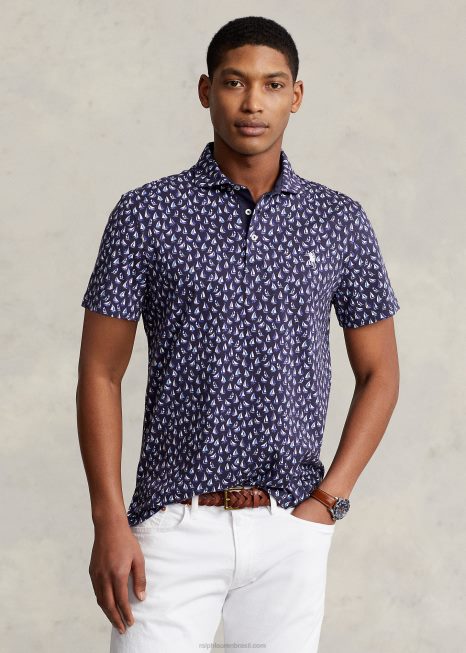 camisa polo de desempenho slim fit personalizada BD6J1190 homens Ralph Lauren marinha refinada