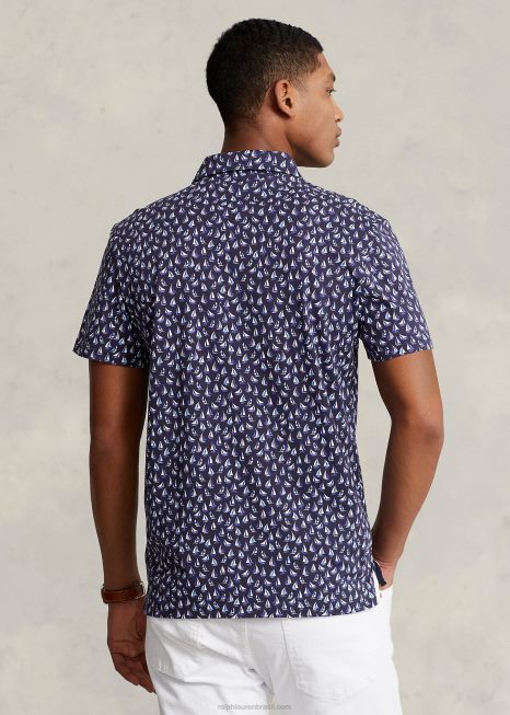 camisa polo de desempenho slim fit personalizada BD6J1190 homens Ralph Lauren marinha refinada