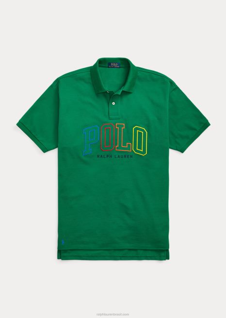 camisa polo de malha com logo fit grande BD6J708 homens Ralph Lauren verde primário
