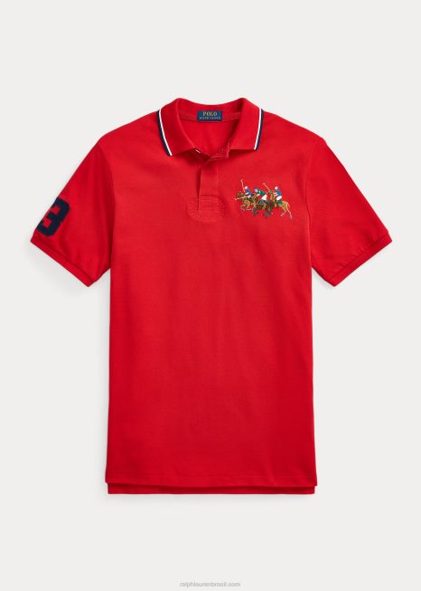 camisa polo de malha de pônei triplo de ajuste clássico BD6J661 homens Ralph Lauren rl 2000 vermelho
