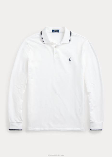 camisa polo de malha elástica de ajuste fino personalizada BD6J872 homens Ralph Lauren branco