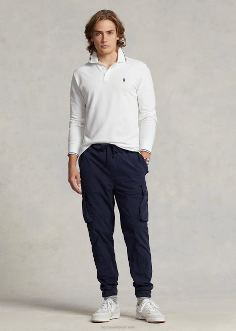 camisa polo de malha elástica de ajuste fino personalizada BD6J872 homens Ralph Lauren branco