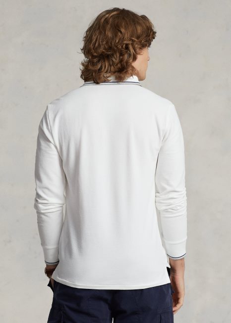 camisa polo de malha elástica de ajuste fino personalizada BD6J872 homens Ralph Lauren branco