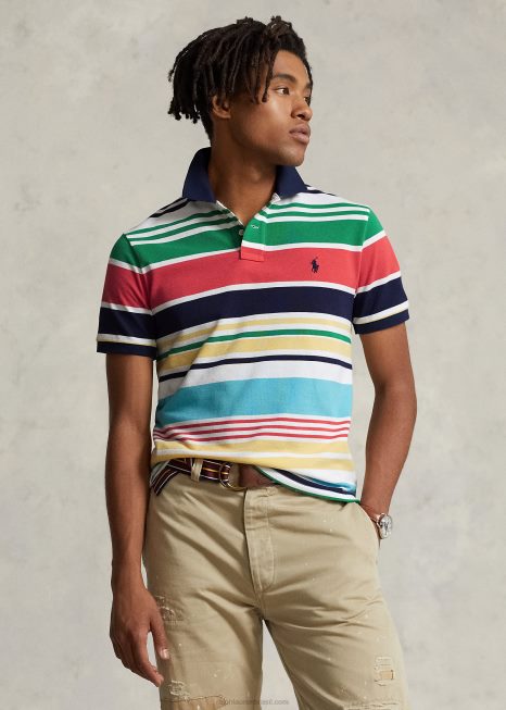 camisa polo de malha listrada de ajuste clássico BD6J555 homens Ralph Lauren branco multi