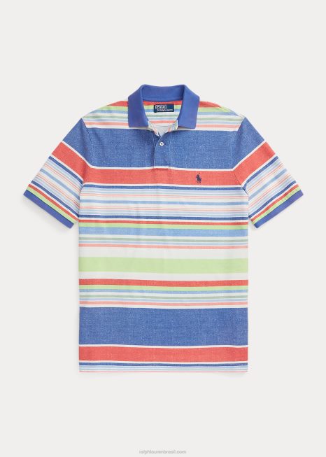 camisa polo de malha listrada de ajuste clássico BD6J8601 homens Ralph Lauren multi azul