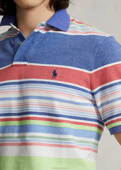 camisa polo de malha listrada de ajuste clássico BD6J8601 homens Ralph Lauren multi azul