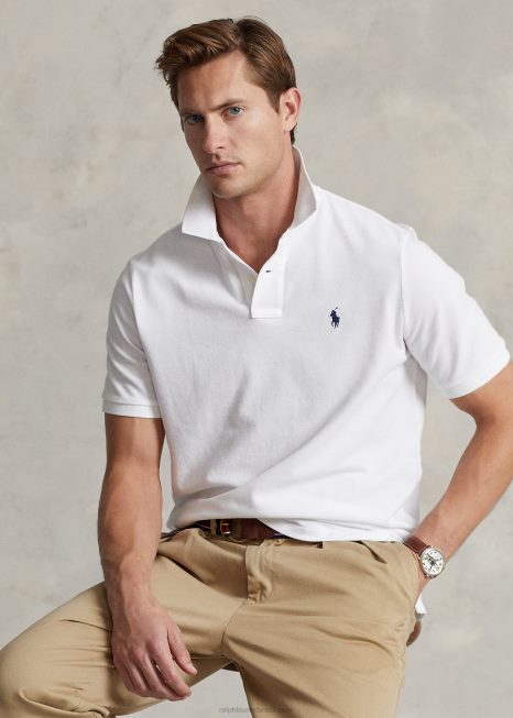 camisa polo de malha slim fit BD6J1 homens Ralph Lauren Marinha Branca