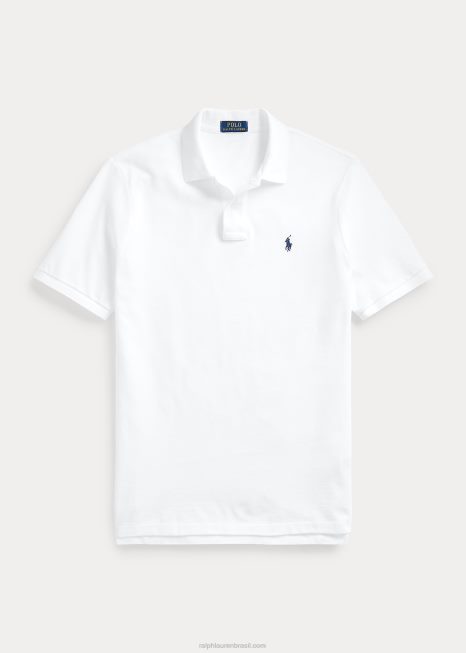 camisa polo de malha slim fit BD6J1 homens Ralph Lauren Marinha Branca