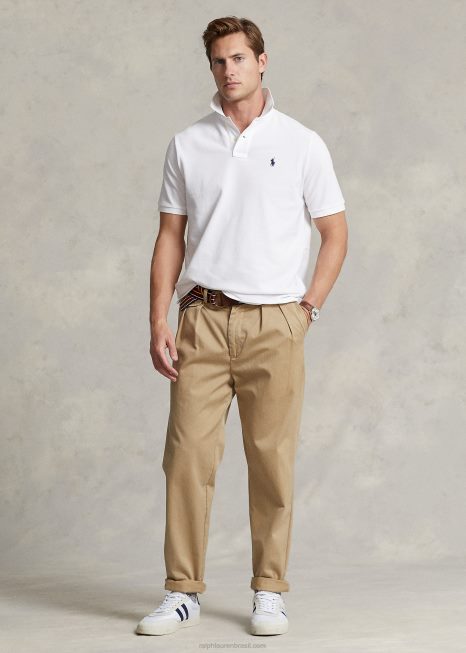 camisa polo de malha slim fit BD6J1 homens Ralph Lauren Marinha Branca