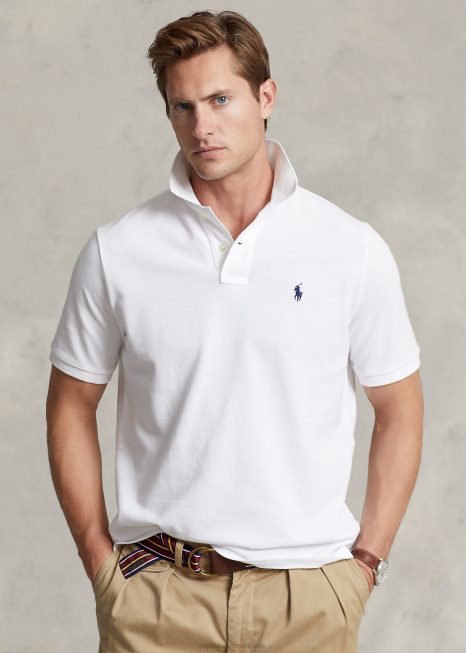 camisa polo de malha slim fit BD6J1 homens Ralph Lauren Marinha Branca