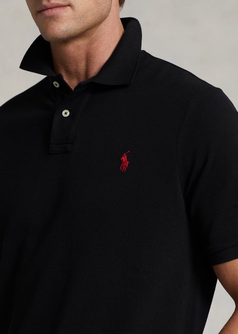 camisa polo de malha slim fit BD6J4 homens Ralph Lauren preto/vermelho