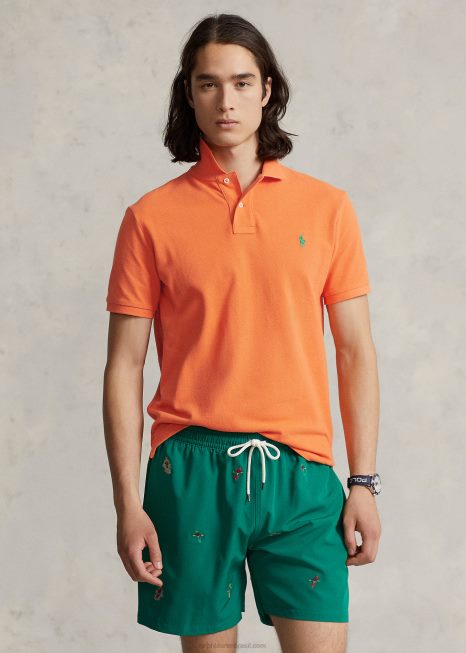 camisa polo de malha slim fit BD6J8357 homens Ralph Lauren laranja óptica