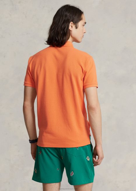 camisa polo de malha slim fit BD6J8357 homens Ralph Lauren laranja óptica