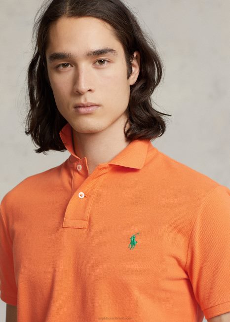 camisa polo de malha slim fit BD6J8357 homens Ralph Lauren laranja óptica