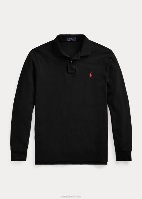 camisa polo manga longa em mesh BD6J1872 homens Ralph Lauren preto