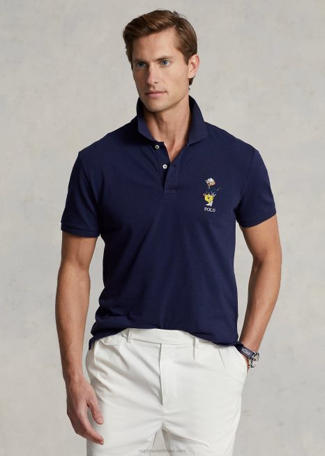 camisa polo personalizada de urso de desempenho fino BD6J531 homens Ralph Lauren marinha refinada