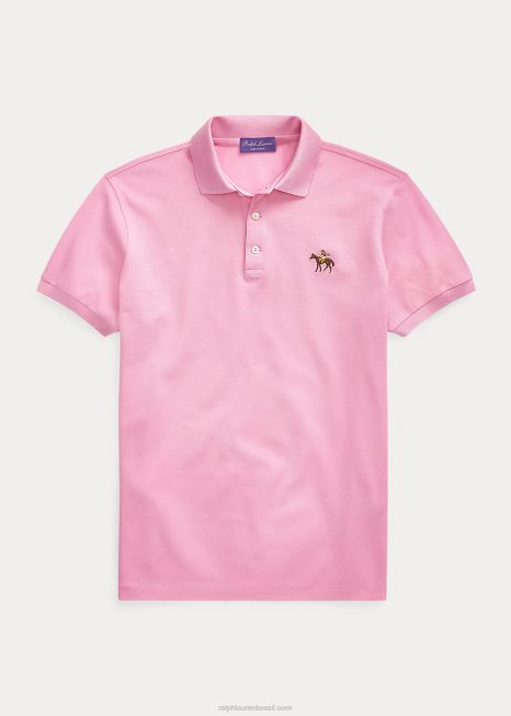 camisa polo piquê slim fit customizada BD6J65 homens Ralph Lauren clássico rosa pálido