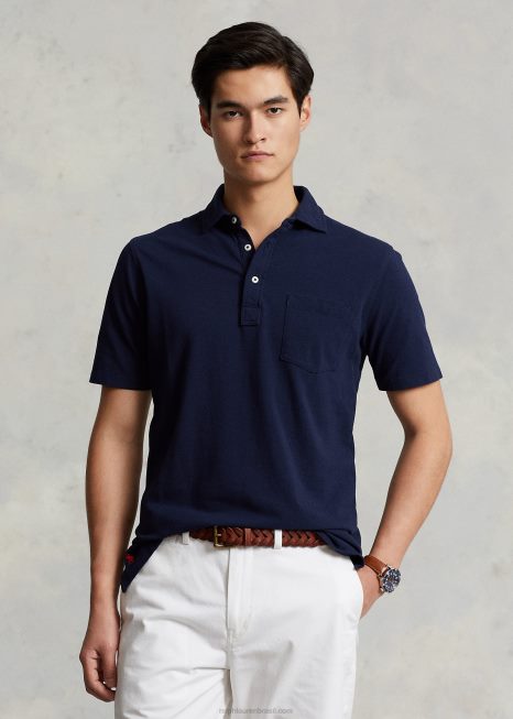 polo de malha pena de ajuste clássico BD6J810 homens Ralph Lauren marinha de cruzeiro