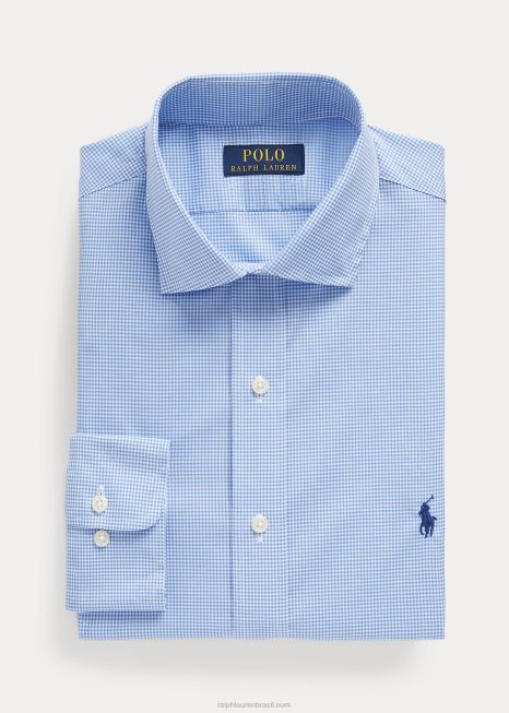 camisa de popeline de ajuste personalizado BD6J678 homens Ralph Lauren mini azul/branco