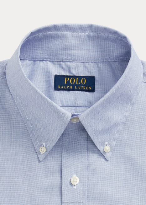 camisa de popeline slim fit BD6J1011 homens Ralph Lauren azul claro/branco