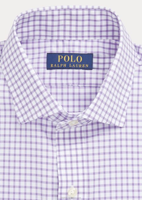 camisa de popeline xadrez slim fit BD6J743 homens Ralph Lauren cacto roxo/branco