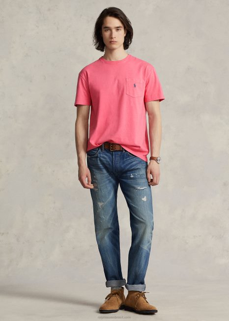 camiseta clássica com bolso em linho de algodão BD6J8560 homens Ralph Lauren Céu vermelho