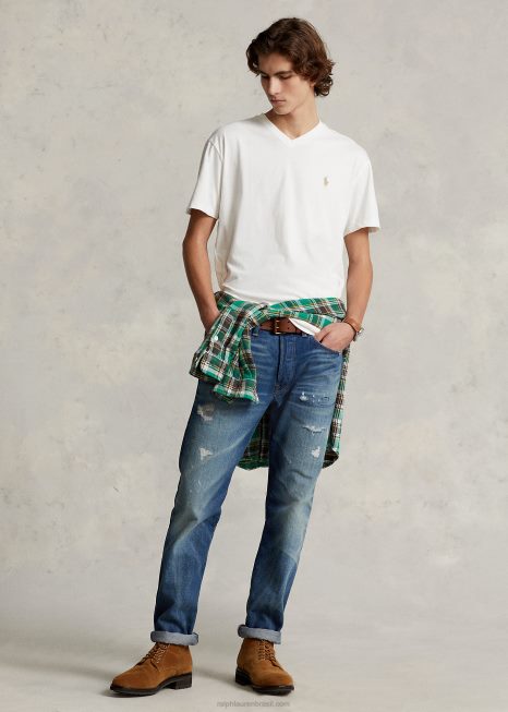 camiseta clássica com decote V em jérsei BD6J203 homens Ralph Lauren Deckwash branco