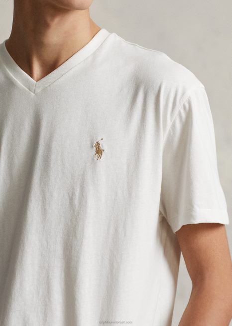 camiseta clássica com decote V em jérsei BD6J203 homens Ralph Lauren Deckwash branco