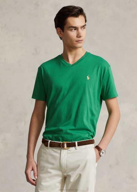 camiseta clássica com decote V em jérsei BD6J212 homens Ralph Lauren verde óptico