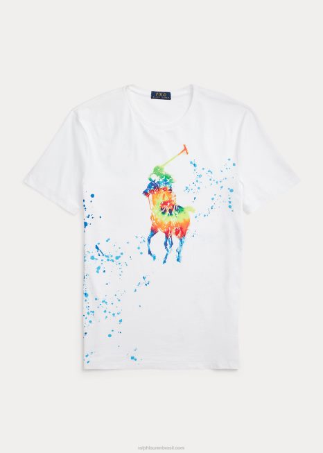 camiseta clássica de jérsei big pony BD6J885 homens Ralph Lauren branco