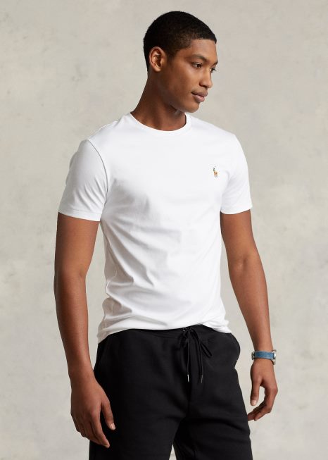 camiseta de algodão macio slim fit personalizada BD6J532 homens Ralph Lauren branco