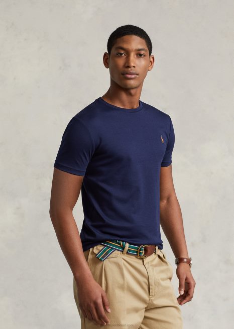 camiseta de algodão macio slim fit personalizada BD6J533 homens Ralph Lauren marinha refinada