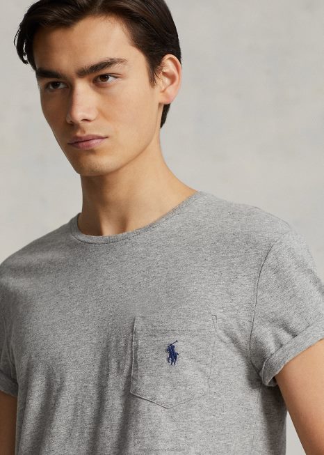 camiseta de bolso de jérsei slim fit personalizada BD6J315 homens Ralph Lauren urze escura vintage